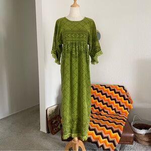 Vintage 1970s Mod Hippie Terry Cloth Towel Fringe Robe Cover Up Dress